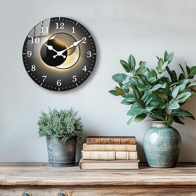 Black Gold Analog Wall Clock 12 Inch, Wooden Silent Wall Clocks Non-Ticking, Easy-to-Read Wall Clocks Battery Operated Decorative for Bedroom Kitchen Living Room Wall Décor