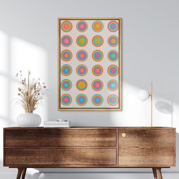 SIGNLEADER Framed Canvas Print Wall Art Colorful Gradient Circle Grid Modern Abstract Illustration Modern Art Decorative Zen for Living Room, Bedroom, Office - 16"x24" NATURAL