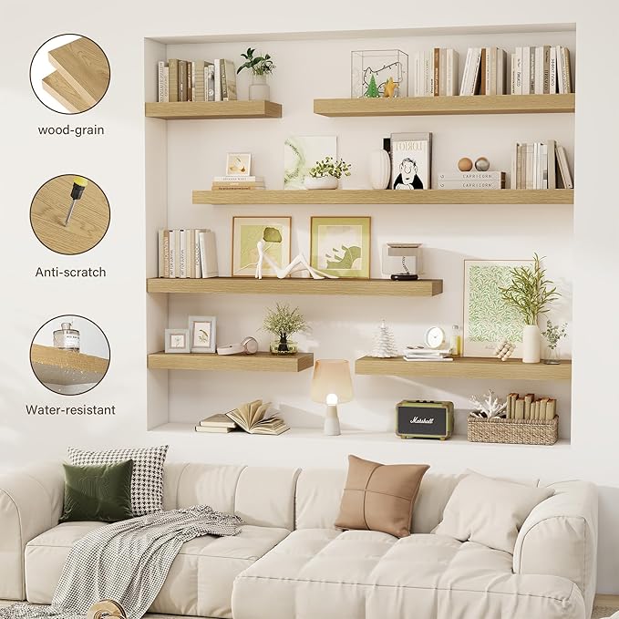 12 Inch Floating Shelves, 12" Deep Floating Shelf Wall Mounted, 12" Wall Shelves, Rustic Deep Bookshelf, Extra Deeper Display Shelves & Storage Shelves for Bedroom, Living Room, Set of 3