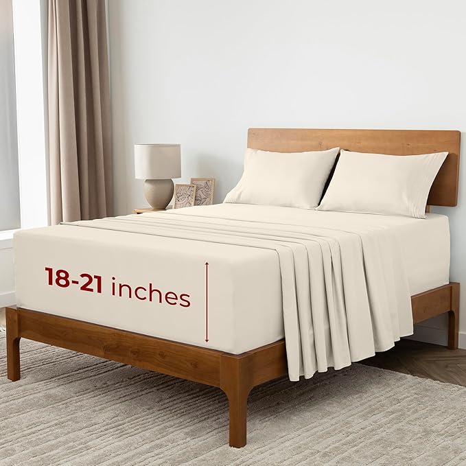 Mellanni Extra Deep Queen Sheets - 4 PC Iconic Collection Bedding - Hotel Luxury, Ultra Soft, Cooling Bed Sheets - Wrinkle, Fade, Stain Resistant (Queen, Golden Ivory)