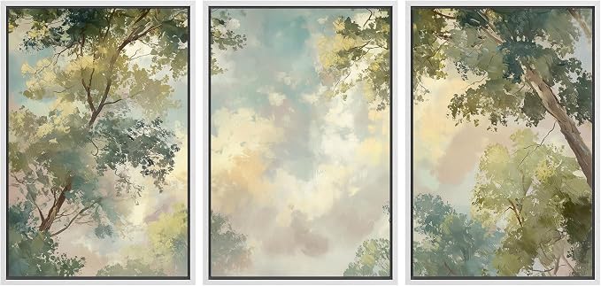wall26 Framed Print Wall Art Set Soft Pastel Sky and Tree Canopy Abstract Nature Decorative Minimal Relax/Zen for Living Room, Bedroom, Office - 16"x24"x3 White