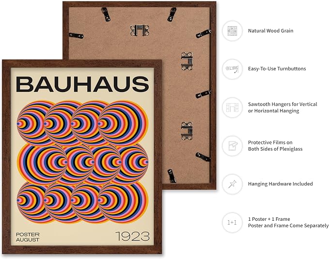 Poster Master Bauhaus Poster - Abstract Spiral Print - Geometric ART - Rainbow ART - Psychedelic Style - Chic Boho - Mid Century Modern - Living Room or Bedroom Decor - 16x20 Brown Framed
