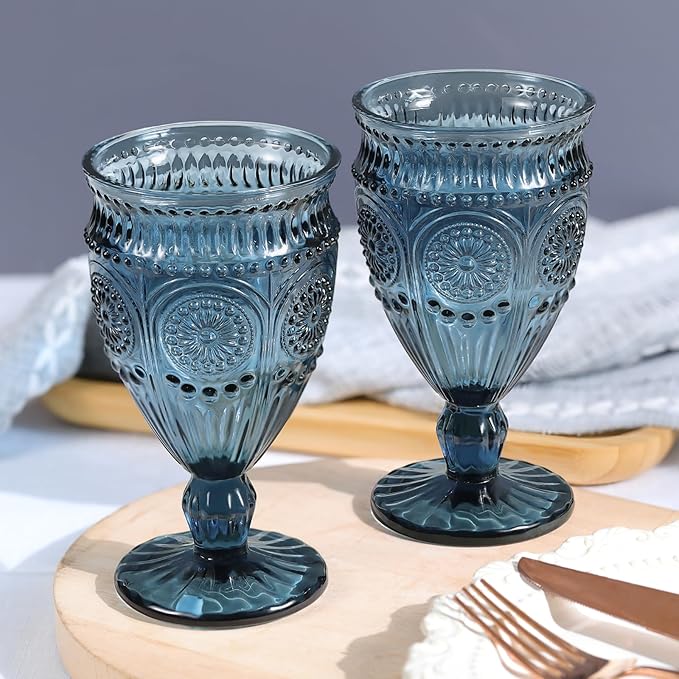Darlion Goblet, Goblet Glasses, Blue Goblets, Wine Goblets, Wine Glasses Set of 4, 12oz Water Goblets, Blue Glasses Drinking for Party Home Wedding