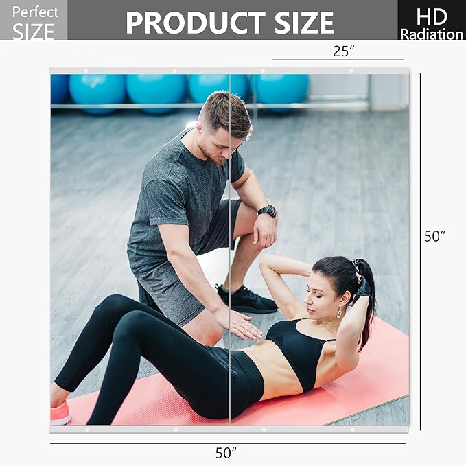 Home Gym Mirror for Wall, 50"x25"x2PCS Full Length Gym Mirror Frameless Wall-Mounted for Garage, Home Gym, Living Room, Bedroom(Silver)