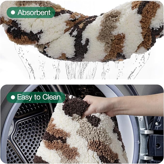 LUMI Bathroom Rugs, Soft Absorbent Bath Mat for Modern Home Decor, Non-Slip Quick-Dry Bath Rug, Machine Washable Floor Mat for Shower and Tub, Entryway, 16"x24", Brown