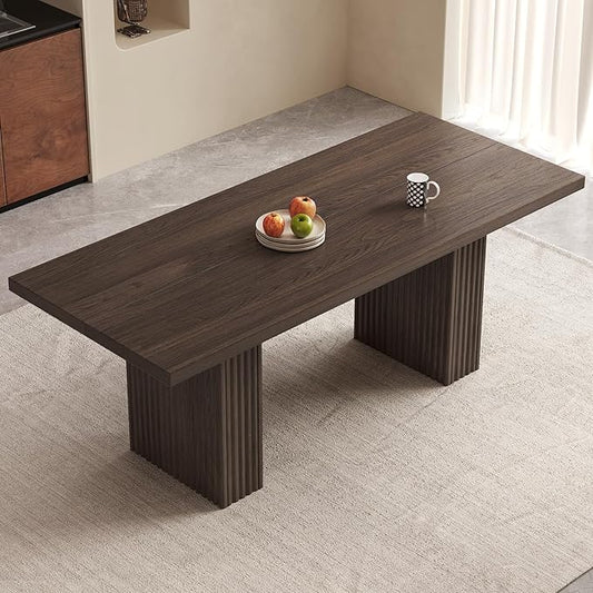 67" Rectangular Dining Table for 4-8 People, Modern Farmhouse Kitchen Table with Fluted Legs, Large Wood Grain Texture Dinner Tables, Sturdy Heavy Duty Tables for Home Office