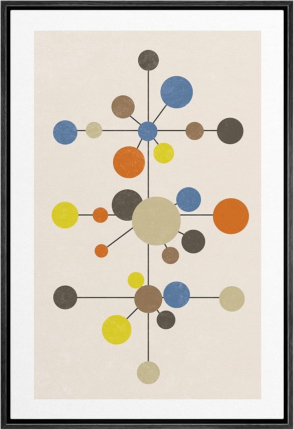 Woodrose Framed Canvas Print Wall Art Geometric Vintage Color Dot Variety Abstract Shapes Illustrations Modern Minimalist Chic Relax/Calm Multicolor for Living Room, Bedroom, Office - 24"x36" Black
