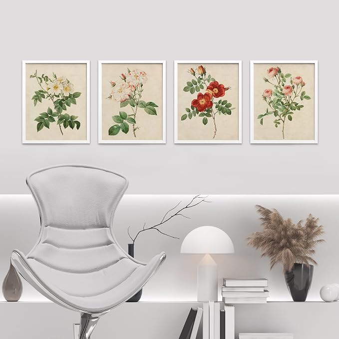 SIGNWIN Framed Vintage Colorful Wildflower Wall Art, Set of 4 Variety Floral Wall Decor Prints, Nature Wilderness Wall Décor for Living Room, Bedroom - 11"x14" White