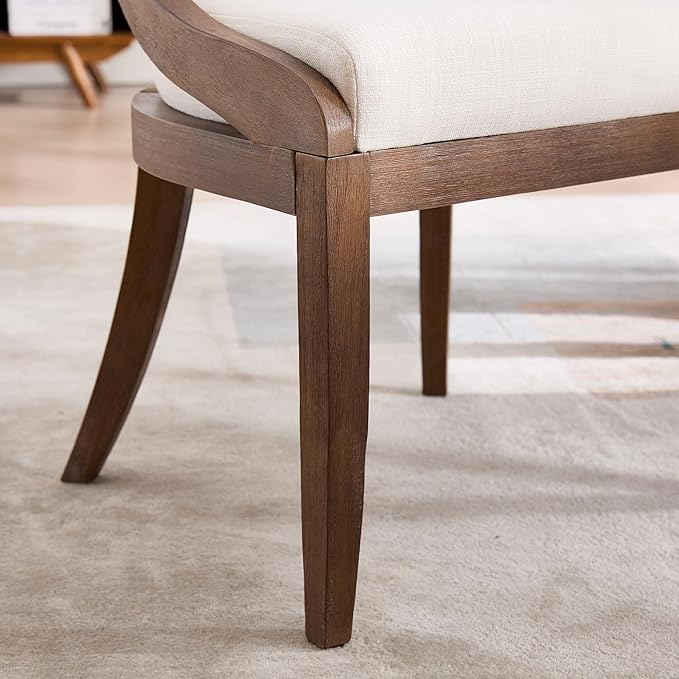 Modern Farmhouse Dining Chairs Set of 6 Mid Century Upholstered Dining Chair with Wooden Curved Back Kitchen Chairs for Dining Room Restaurant Cafe, Brown Walnut Colored-Linen Beige