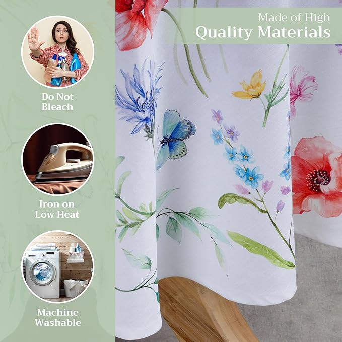 Maison d' Hermine Table Cloth Round Table 100% Cotton 69 Round Inches Tablecloth Reusable Decorative for Dining Room Farmhouse Home Valentines Day Decorations Spring Summer- Happy Florals -High Summer