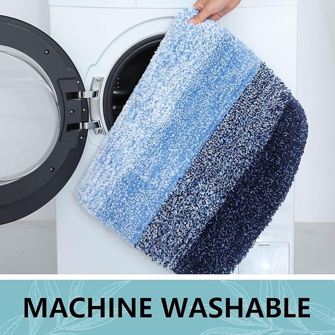 Arotive Microfiber Bathroom Rugs, Shaggy Soft and Absorbent Bath Rug, Non-Slip, Thick Plush Machine Washable Dry Bath Mats for Bathroom, Tub and Shower, 59x35, Blue, Rectangular