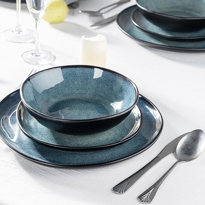 AmorArc Ceramic Dinnerware Sets,Handmade Reactive Glaze Stoneware Plates and Bowls Set,Highly Chip and Crack Resistant | Dishwasher & Microwave Safe Dishes Set,Service for 6 (18pc)