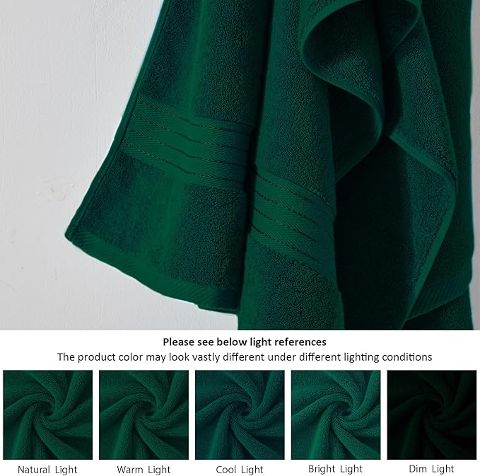 COZYART Dark Green Bath Towels for Bathroom 2 Pcs, 27x54inch Cotton Bath Towel Set Super Soft Highly Absorbent Durable 650 GSM Shower Towels for Daily Use