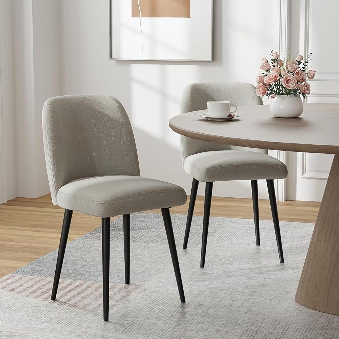 Casaphoria Dining Chairs Set of 2, Modern Fabric Kitchen Chairs with Grey Metal Legs, Comfortable Dining Room Side Chairs for Home, Living Room,Restaurant