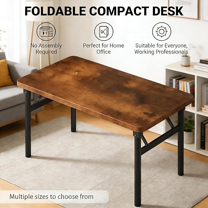 39.4 Inch Foldable Desks for Small Spaces, No Assembly Required Computer Desk Space-Saving Folding Study Table for Home Office