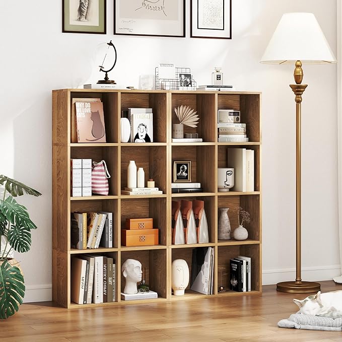 Tangkula 8-Cube Bookcase, Large Floor Standing Horizontal Bookshelf with 8 Open Shelves & 2 Anti-Tipping Kits, Home Office Wooden Storage Book Shelf for Living Room, Study (Natural, 8-Cube)