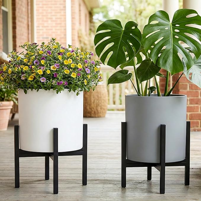 FaithLand Mid Century Plant Stand Indoor Outdoor (EXCLUDING 12" Plant Pot) , Hold Up to 12 Inch Planter, Metal Planter Stand, Potted Plant Holder, Black - Fits Snake Plant - Upgraded Design.