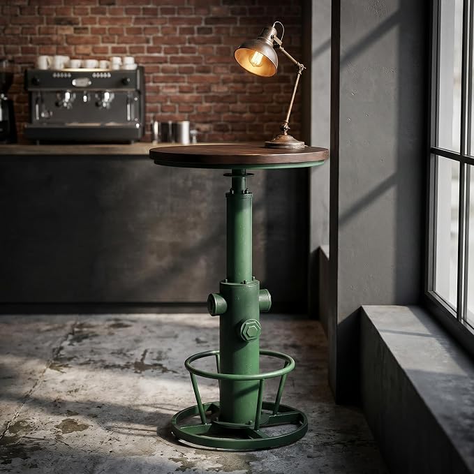 Topower Industrial Bar Table 38.58-48.43" Adjustable Pub Table Kitchen Dining Coffee Bistro Table Antique Green