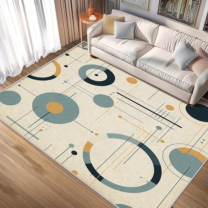 Mid Century Rugs for Living Room 4x6, Retro 50s Geometric Abstract Modern Pattern Design Area Rug, Mid Century Bedroom Decor Carpet, Non Slip, Washable (RG396)