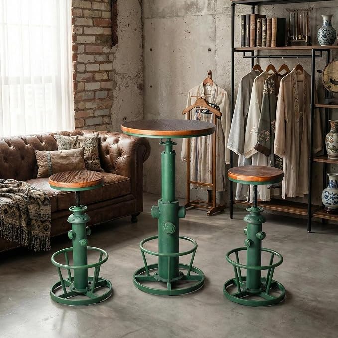 Topower Industrial Bar Table 38.58-48.43" Adjustable Pub Table Kitchen Dining Coffee Bistro Table Antique Green