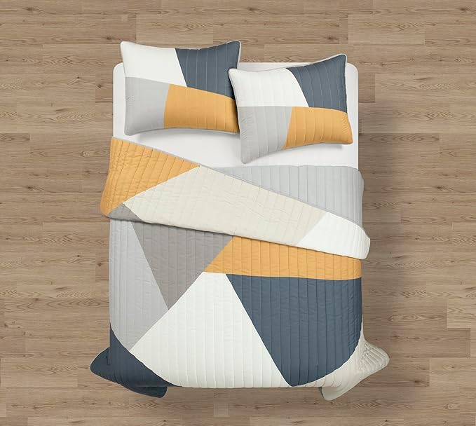 Lush Decor Modern Color Block Quilt Queen Size 3 Piece Set Full/Queen King Multi - Bedding Set California Queen Quilt - Mid Century Modern Decor