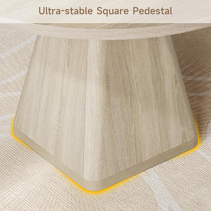 47 Inch Round Dining Table for 4-6, Circle Kitchen Table with Thickened Tabletop, Modern Dining Room Tables with Square Pedestal Base, Dinner Tables for Kitchen Small Space, Oak (Table Only)