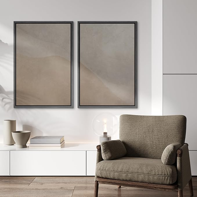 IDEA4WALL Framed Canvas Print Wall Art Set Neutral Earth Tone Abstract Beige and Taupe Color Block Illustrations Modern Art Decorative Calm/Zen for Living Room, Bedroom, Office - 16"x24"x2 Black