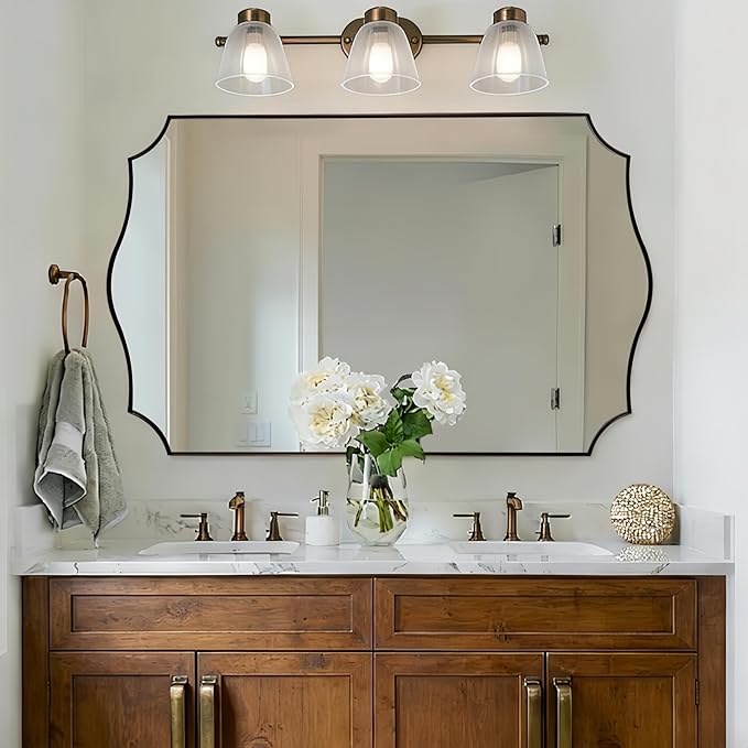 ANDY STAR 30"x48" Brushed Bronze Scalloped Mirror, Large Bathroom Mirror for Over Sink, Antique Bronze Mirror, Timeless Shape with Unique Flair, Ideal for Home Remodel (Vertically/Horizontally)