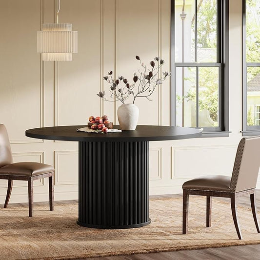 Tribesigns 47.24-Inch Black Round Dining Table for 4-6 People, Modern Fluted MDF + Metal Base Kitchen Table, Sturdy Circle Dining Room Furniture, Black