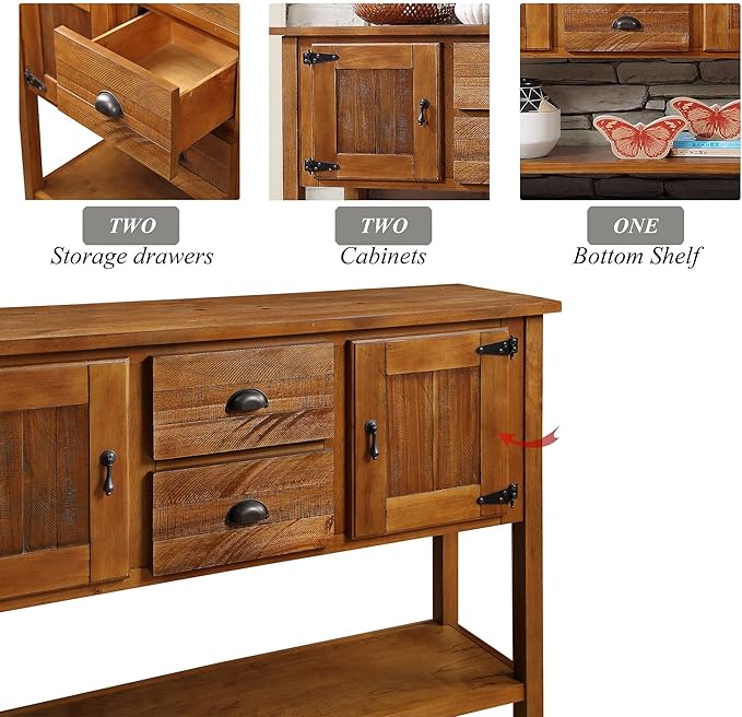 Merax Sideboard Buffet Cabinet with 2 Drawers, Console Table with Shelf for Kitchen, Farmhouse Coffee Bar with Storage, Brown