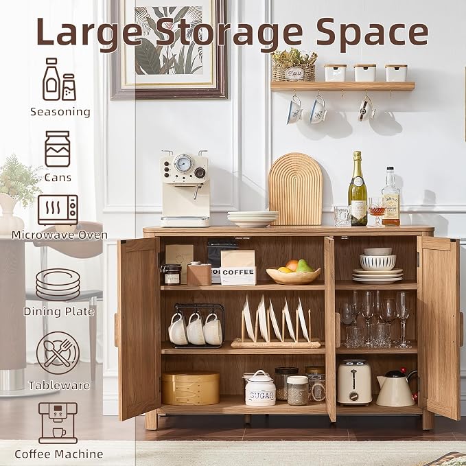 Joaxswe Sideboard Buffet Cabinet with Storage, 46" Arc-Shaped Credenza with 3 Doors & Adjustable Shelves, Mid Century Modern Coffee Bar Storage Cabinet for Kitchen, Living Room, Entryway,Darkwood