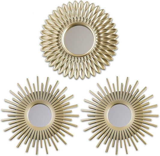 BONNYCO Gold Mirrors for Wall Pack of 3, Round Wall Mirrors Bedroom Room and Home Decor. Espejos Decorativos de Pared Sala Dormitorio, Modern Minimalist Decor Vintage, Chic. Gifts for Women Mums