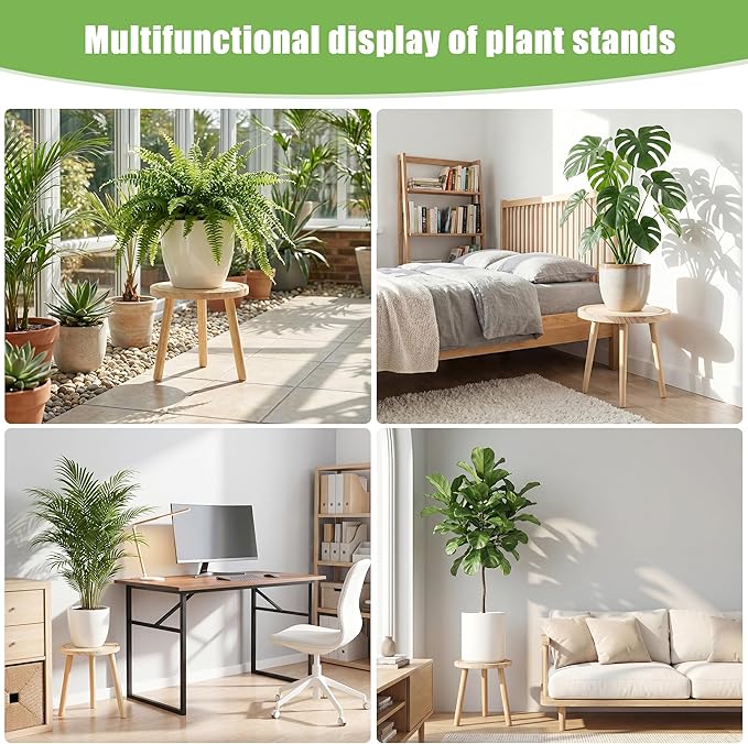 Wood Plant Stands Indoor, Single Plant Stand Modern Plant Table for Large Plants, Wooden Plant Stool Tall Plant Holder Small Round Side/End Table for Living Room Balcony Office (Light Brown)