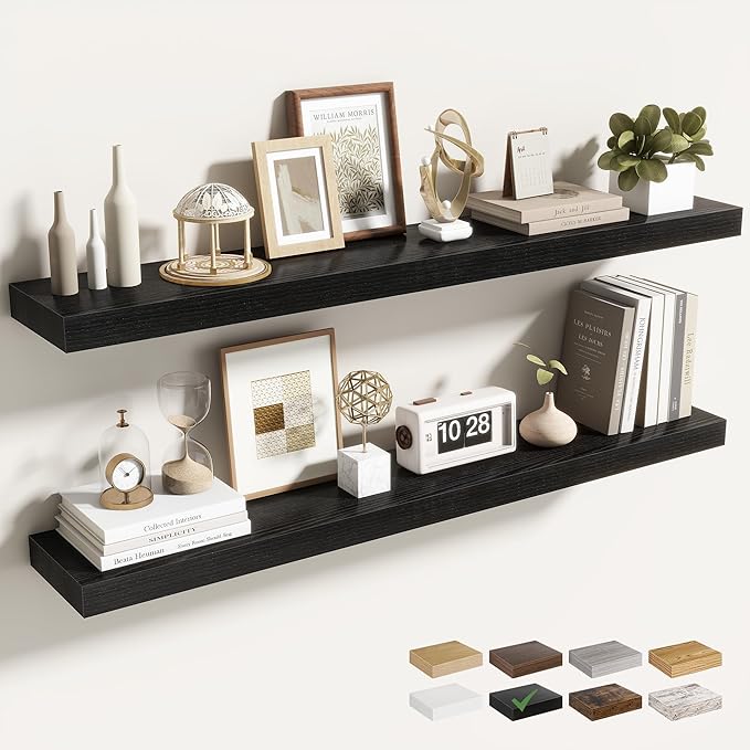 40 Inch Floating Shelves for Wall 2 Pack, 40" Wall Shelves for Books, Storage, Decor, Wall Mounted Floating Shelf with Invisible Brackets for Kitchen, Living Room, Black