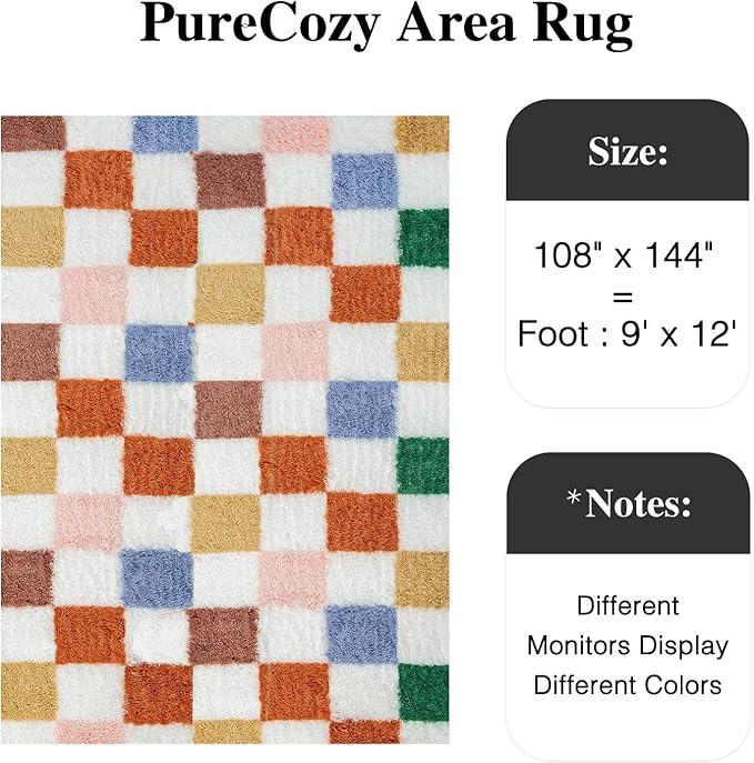 Checkered Rug 9x12 for Living Room, Modern Neutral Shag Rug Washable Non-Slip Large Area Rug Super Soft Indoor Fuzzy Carpet Fluffy Rugs for Bedroom Home Aesthetic Decor