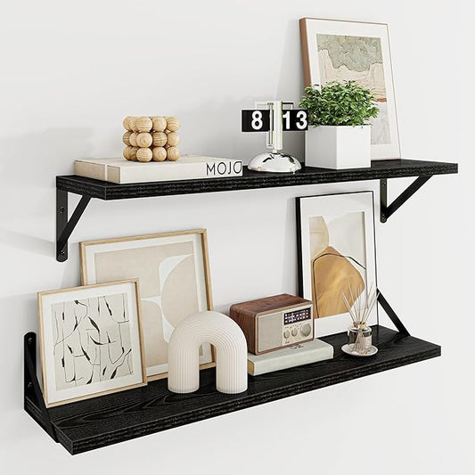 Dreamland Deep Floating Shelves for Wall, 30W x 8D Wall Shelves, Set of 2, 30 inch Floating Shelf with Sturdy Metal Brackets for Living Room, Bathroom, Bedroom and Kitchen, Black