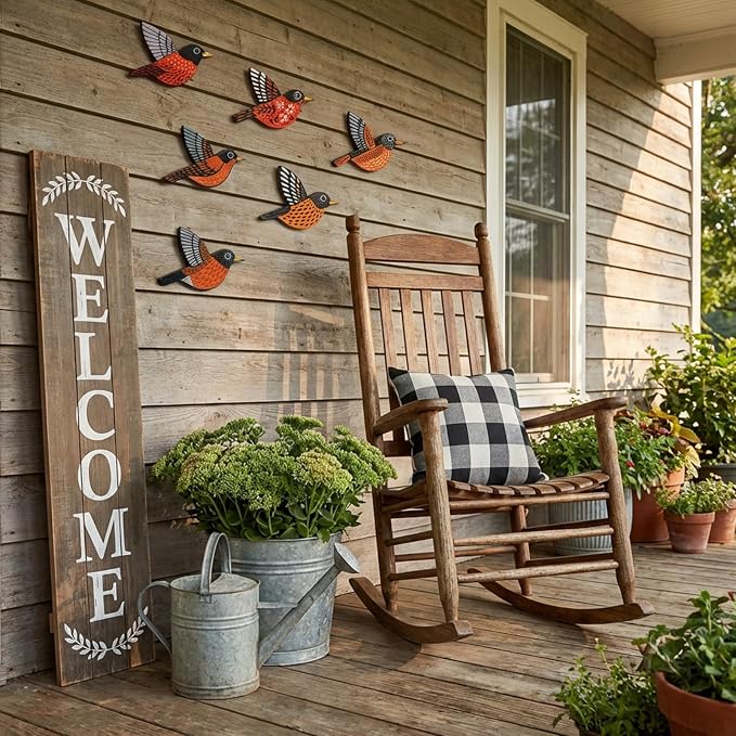 ARTINRENAISS Wooden Flying Birds Wall Decor, Scandinavian Rustic Wall Art Set Housewarming Gifts, 6 Pack Boho Birds Hanging Sign for Living Room, Bedroom, Kitchen