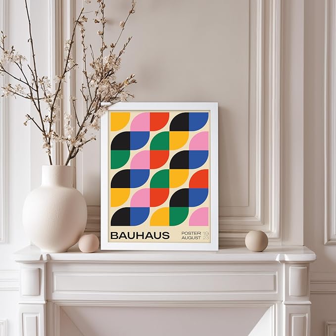 Poster Master Bauhaus Poster - Rainbow Knots Print - Abstract Art - Graphic Design Art - Geometric Art - Chic Boho Art - Mid Century Modern Art - Living Room or Bedroom Decor - 11x14 White Framed