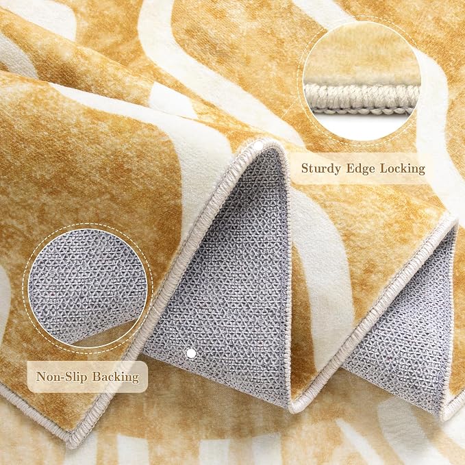 Wonnitar Sun 5x7 Area Rug, Boho Ombre Yellow Bedroom Rug Machine Washable Carpet, Ultra Thin Soft Non Slip Mid Century Nursery Carpet for Kids Room Living Room Playroom Classroom Decor