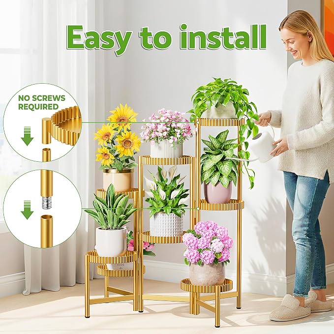 Stand Plants, 8 Tier Metal Tiered Plant Stands Indoor, Corner Flodable Plant Stand Outdoor Planter Flower Pot for Multiple Plants, Floding Display Racks for Patio Porch Balcony -GoldFloroma