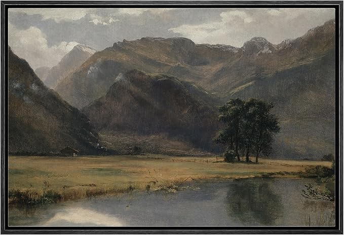 MUDECOR Framed Canvas Print Wall Art Rustic Country Mountain Range Landscape Nature Wilderness Antique Retro Fine Art Shapes Illustrations Decorative Colorful Multicolor for Bedroom - 24"x36" Black