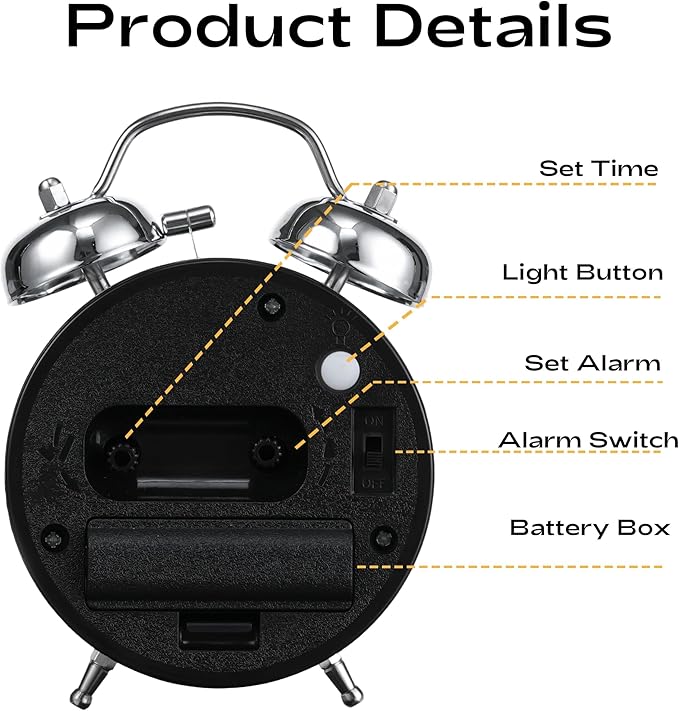 AKCISOT Loud Alarm Clock for Heavy Deep Sleepers,3 Inches Analog Metal Twin Bell Clocks Battery Operated with Backlight for Bedroom Bseide, Old Fashioned for Desk Home Decoration (Blue)