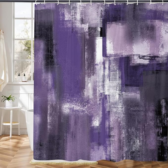 Purple Grey Abstract Shower Curtain 72x72 Inch, Modern Art Painting Bath Curtain Waterproof Shower Curtains for Bathroom Decor with 12 Hooks