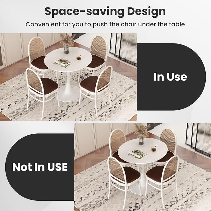 Giantex White Round Dining Table, 32-inches Modern Tulip Kitchen Table with 0.9” Thickened Tabletop & Sturdy Metal Pedestal, Mid-Century Leisure Table for Small Places, Dining Room, Living Room, Cafe