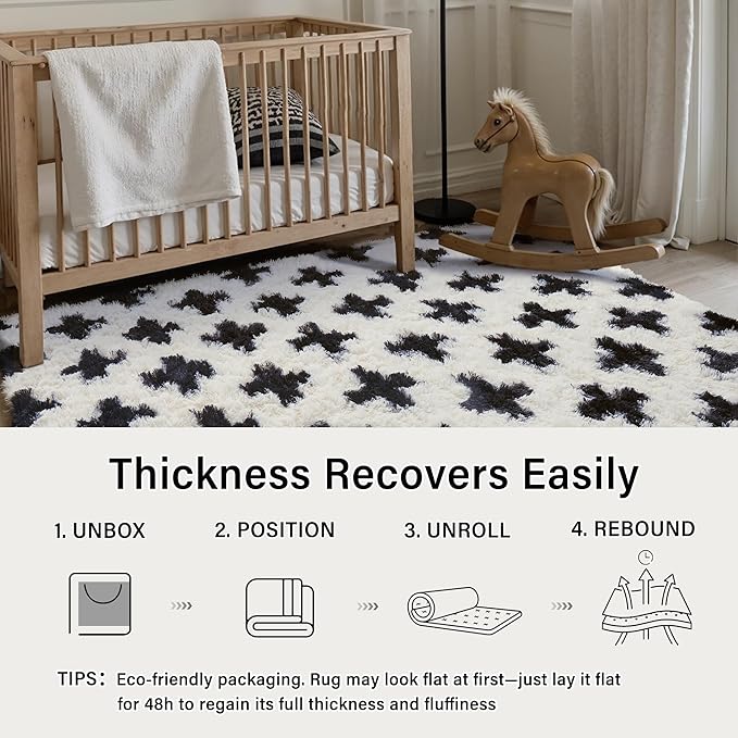 Black and White Rug 6x9 for Living Room, Super Soft Modern Shag Rug Washable Fluffy Rugs Indoor Fuzzy Carpet Non-Slip Fluffy Rugs for Bedroom Home Aesthetic Decor