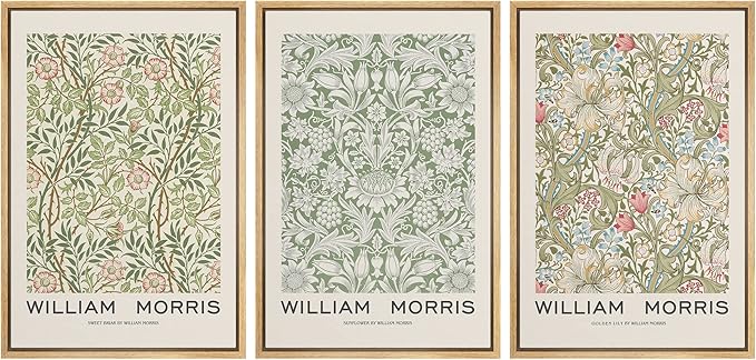 wall26 Framed Canvas Print Wall Art Set William Morris Flower Pattern Tapestries Nature Floral Illustrations Fine Art Decorative Botanical Rustic for Living Room, Bedroom, Office - 24"x36"x3 Natural