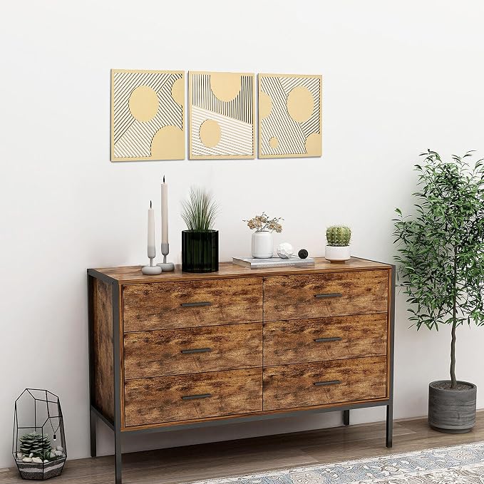 AnairsMo Geometric Wood Wall Decor, Wooden Wall Art Sculpture, Modern Boho Wooden Panels, 3 Piece Wood Art Wall Decor for Living Room, Bedroom, Office, Kitchen, Dinning Room (Solar System Abstract Artwork)