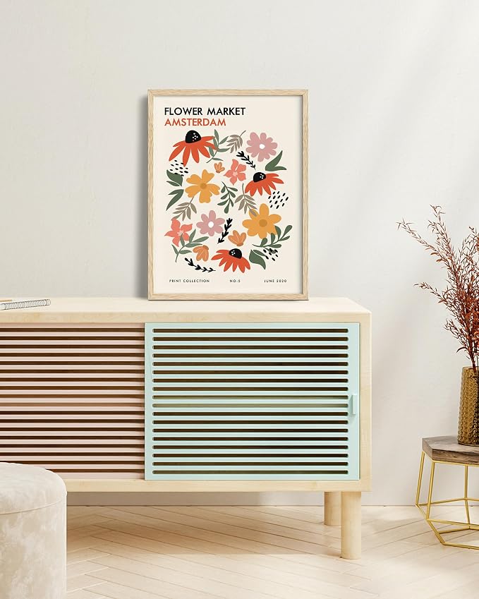 HesenDot Unframed Floral Wall Art Set of 3,12x16in Flower Market Canvas Prints, Minimalist Amsterdam Stockholm Bologna Posters for Living Room Bedroom Office Home, Unframed