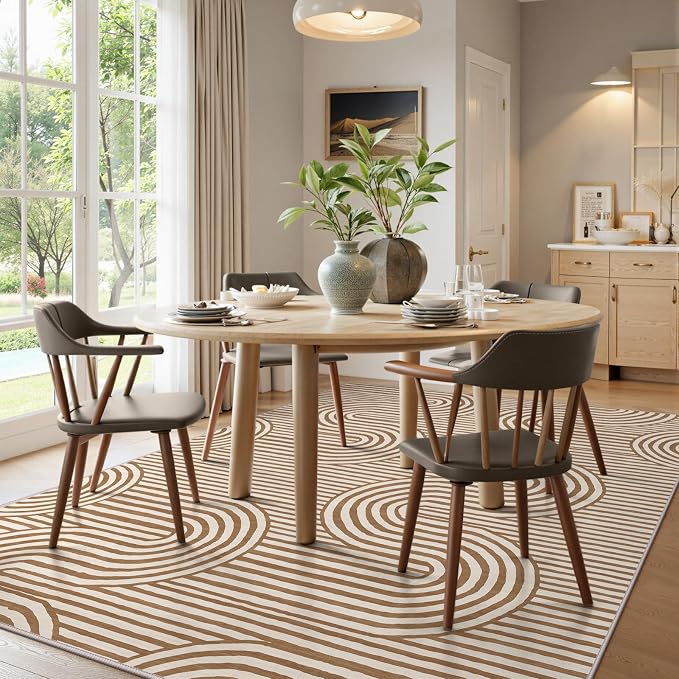Lahome Modern Washable Rugs 8x10,Machine Washable Bedroom Rug Kids Rugs for Playroom Non Slip Soft, Play Room Backing Accent Ultra-Thin Carpet for Nursery Dining Room Classroom Alba（8'X10',Khaki