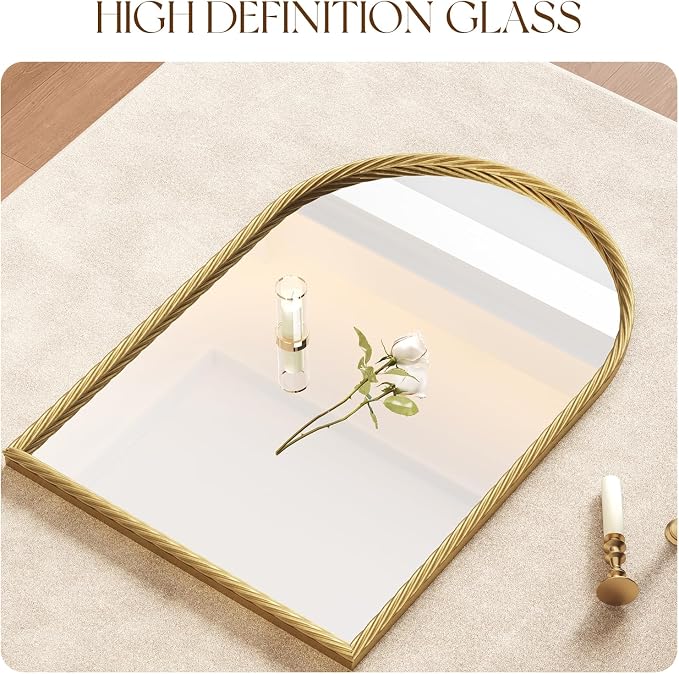Uniclinens Gold Arched Mirror Decor - Large Vintage Mirror Decor with Twisted Rope Metal Frame,Antique Mirror for Fireplace, Living Room, Hallway, Bathroom,Entryway, 24"X36"